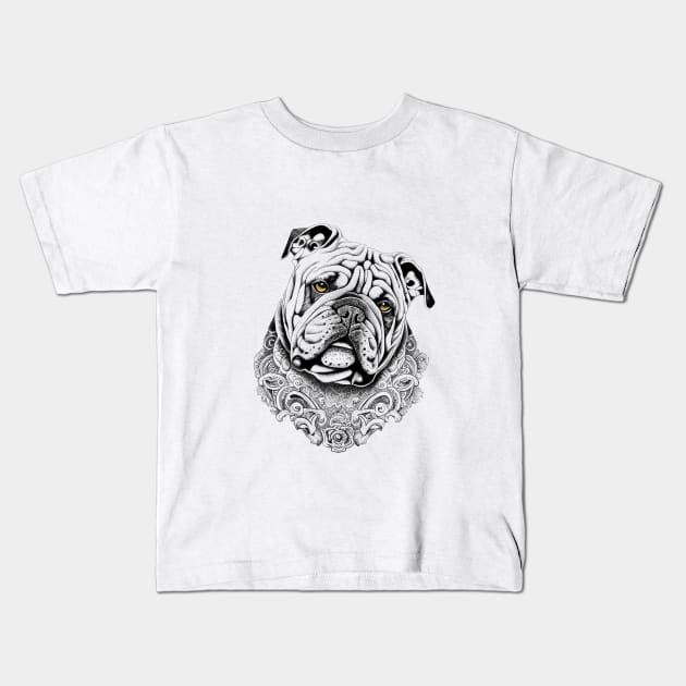 English Bulldog Pet Animal Nature Illustration Art Tattoo Kids T-Shirt by Cubebox